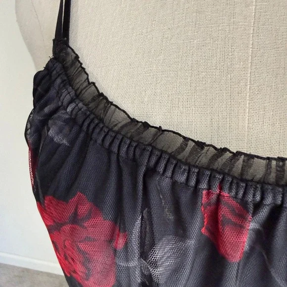 Y2K Eye Candy Vintage 90s Red Rose Floral Slip Dress Small Whimsygoth Grunge - Picture 3 of 9